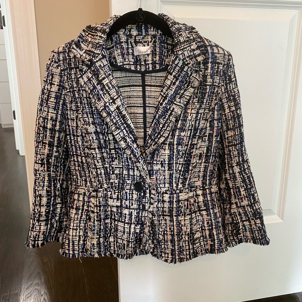 Ecru brand cropped frayed tweed blazer
